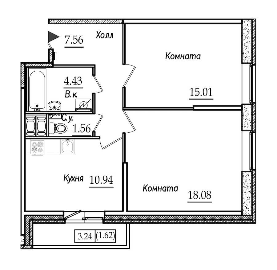 Двухкомнатная квартира в СПб Реновация: площадь 59.2 м2 , этаж: 4 – купить в Санкт-Петербурге